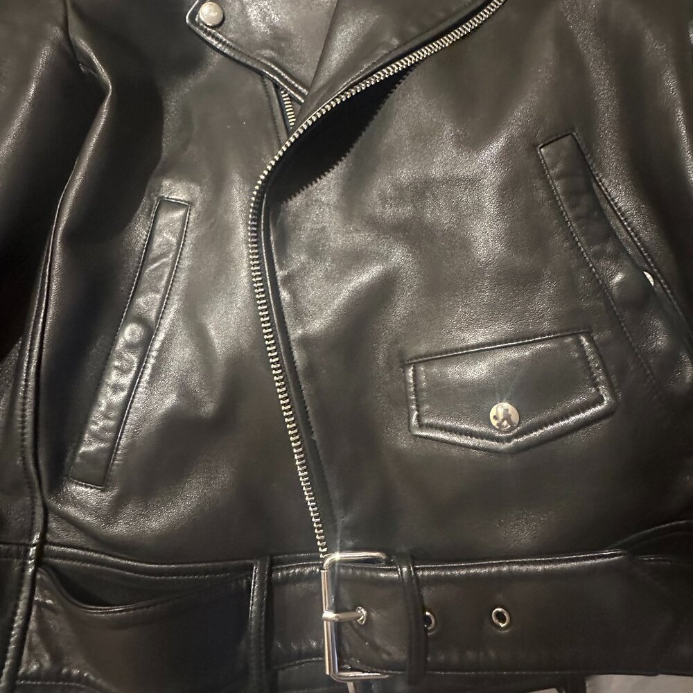 THEORY BLACK LEATHER MOTO BIKER JACKET MEDIUM - Picture 7 of 8